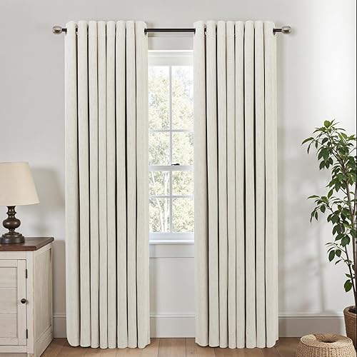 Miniatura 62 de Cortinas opacas de lino blanco de 84 pulgadas de largo, juego de 2 paneles, cortinas opacas con aislamiento térmico que oscurecen la habitación con