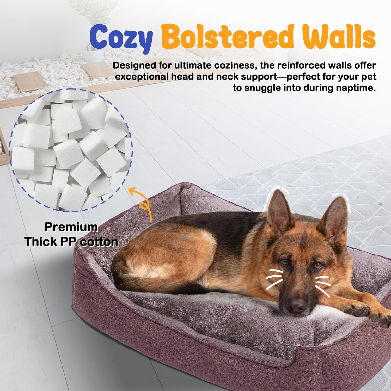 Makigued Rectangle Dog Bed for Large Size Dog with Removable Washable Cover Pet Bed with Bolster Sides Non-Slip Bottom Pet Sofa Waterproof Lining Durable Pet Cuddle, Dark Brown, 35x 26x 7.5 in