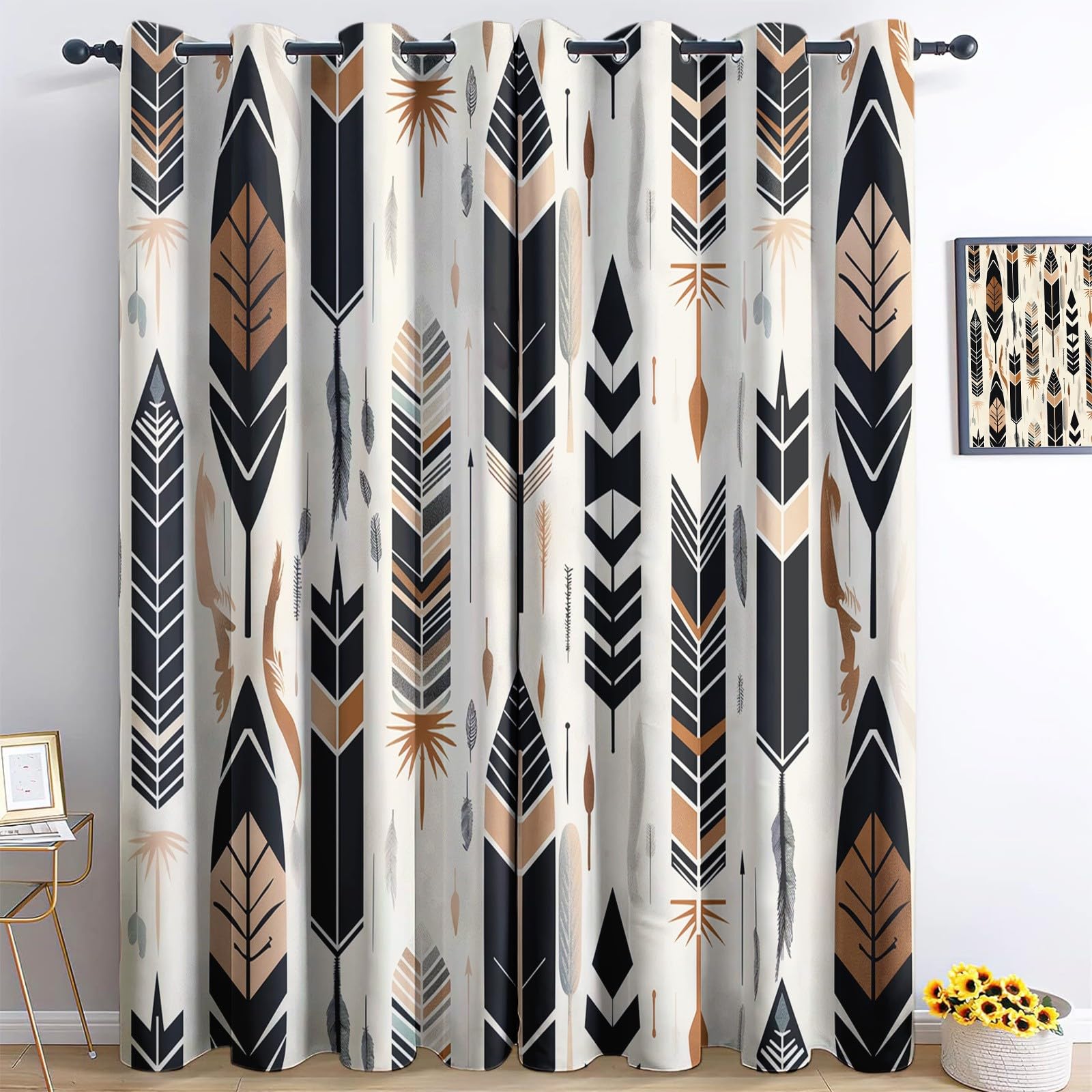 Rideaux occultants thermiques bohème brun 140x175 cm pour un intérieur élégant