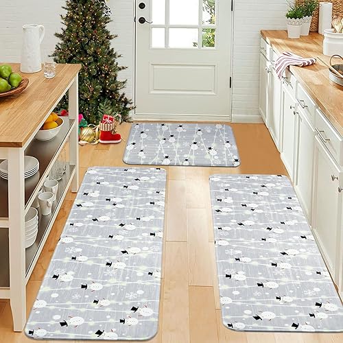 Miniatura 2 de ASPMIZ Juego de 3 alfombras y tapetes de cocina de Navidad, juego de 3 alfombras de cocina con copos de nieve, tapetes de cocina antideslizantes de