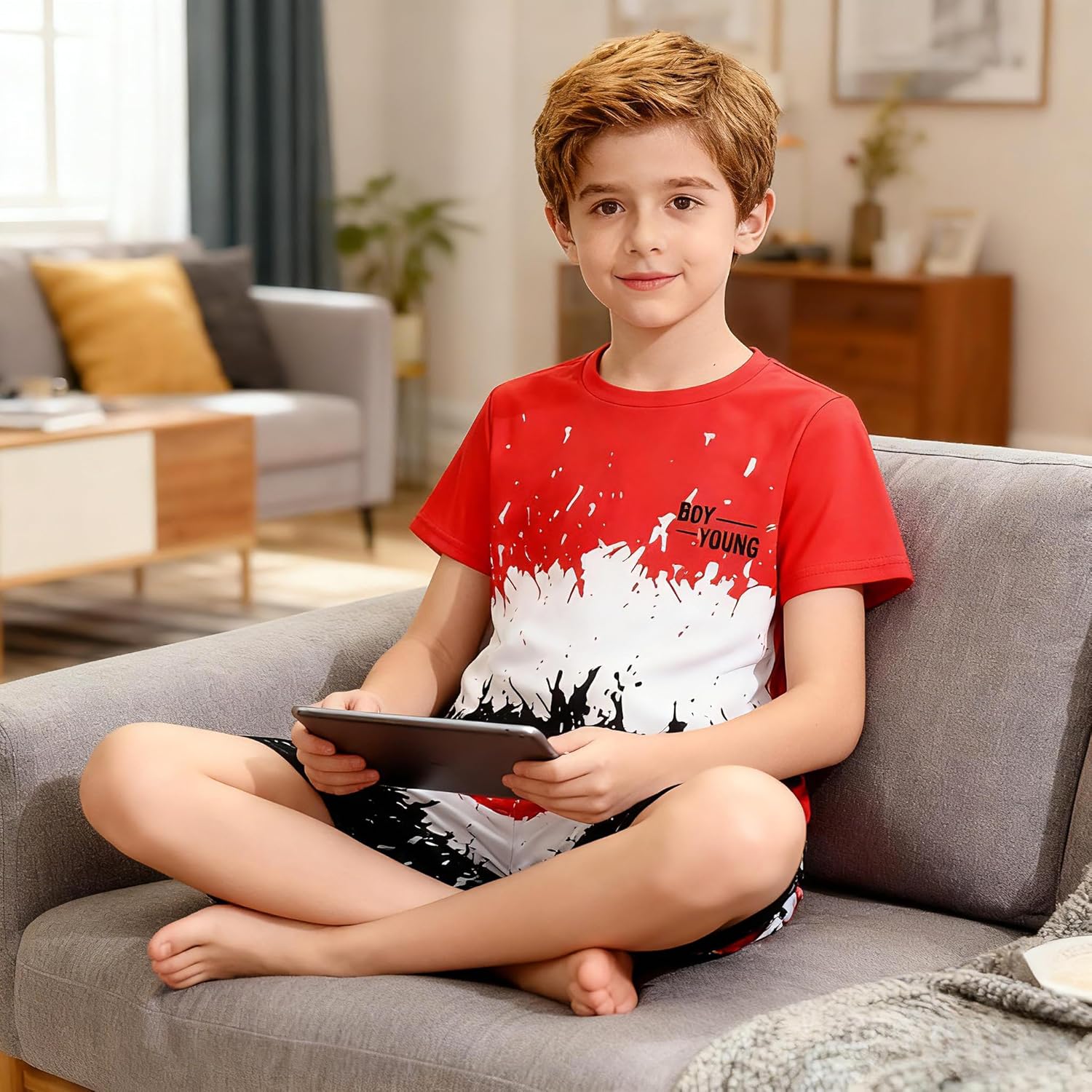 Kids Tween Boy Casual Clothing Set Letter Graphic Colorblock Tee +Shorts Summer Clothing Set - Image 5