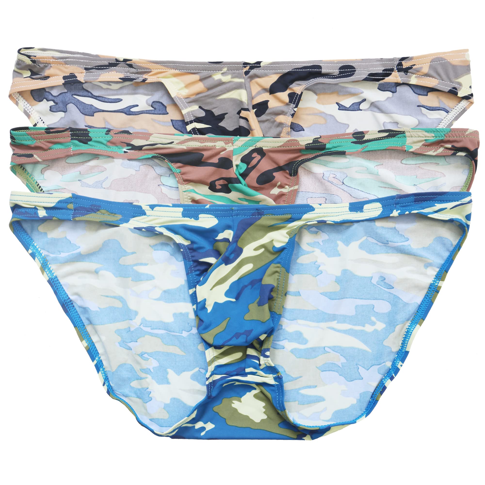 Yufeida Men's 3Pcs Camouflage Briefs Sexy G-String Thong Underwear Camouflage Low Rise Briefs Underpants Pack