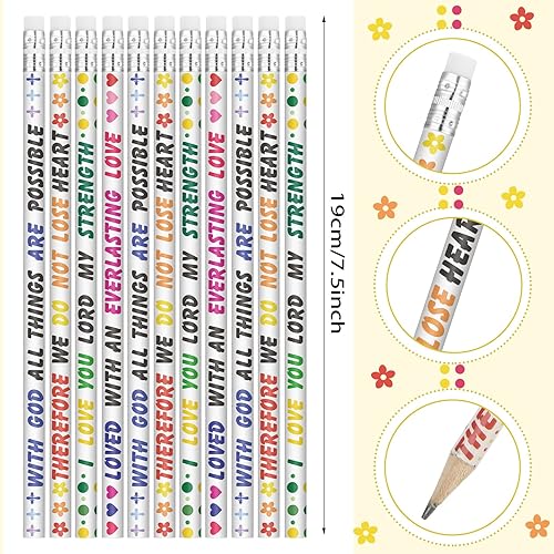 Miniatura 6 de Lápices coloridos con versículos bíblicos, suministros escolares religiosos a granel, diseños surtidos para la escuela dominical de la iglesia,
