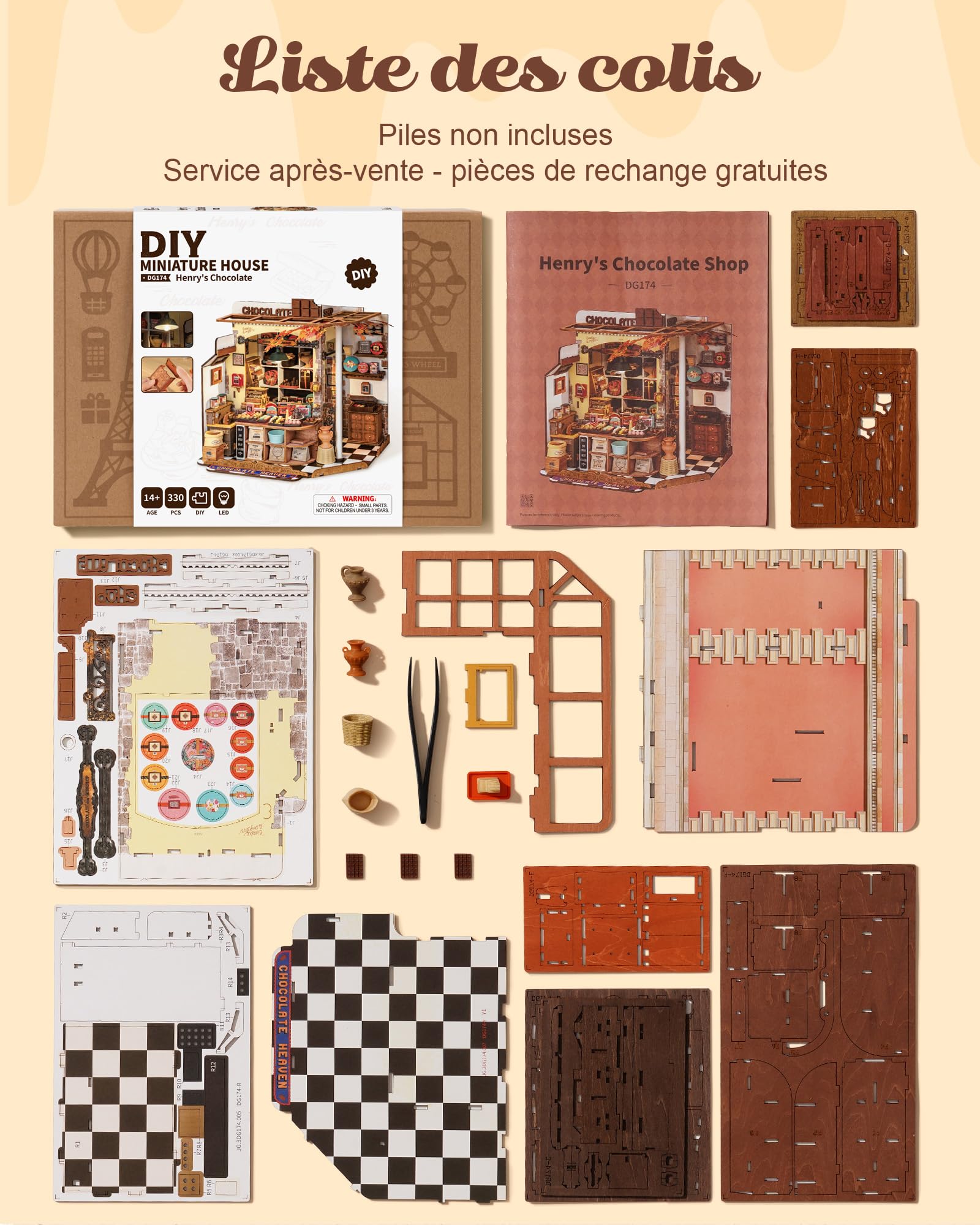 Rolife Maison Miniature La chocolaterie Henry's, 330 pièces Maquette 3D Puzzle Maison de Poupée en Bois 3D à Construire Book Nook pour Adultes et Adolescents Pas de Colle nécessaire