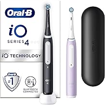 Oral-B iO4 2x Electric Toothbrushes For Adults, 2 Toothbrush Heads, Travel Case, 4 Modes With Teeth Whitening, 2 Pin UK Plug, Black & Lavender