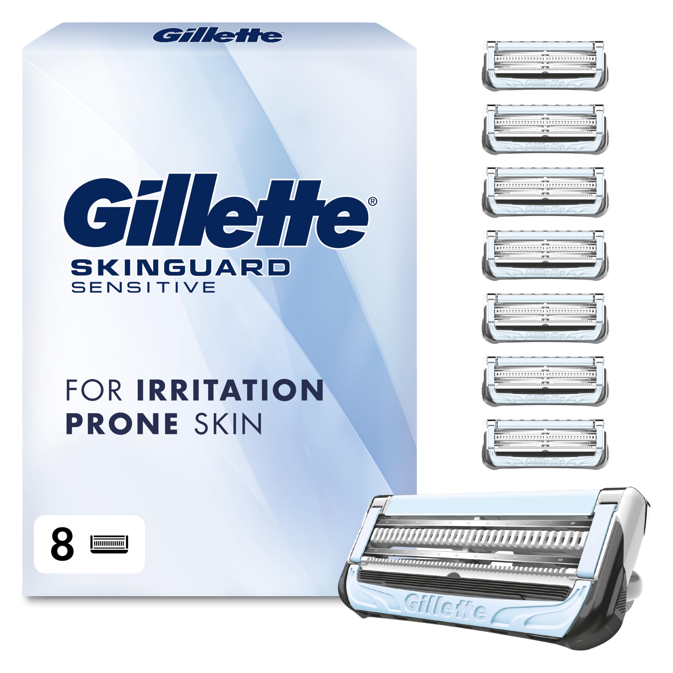 Gillette Skinguard Sensitive Razor Blades For Men With Precision Trimmer, Pack Of 8 Refill Blades