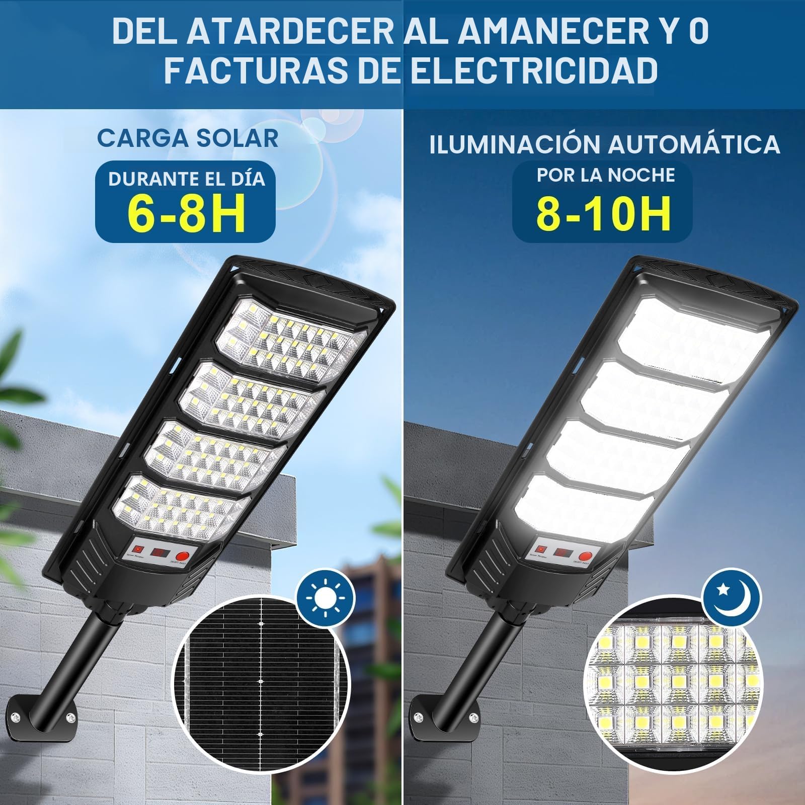 Farolas Solares Exterior 600W, 84 LED Farola Potente con Control Remoto,IP66 Impermeable Luz Solar Exterior Sensor de Movimiento,Foco Solar Luz de Seguridad para Jardín, Patio,2 Paquetes