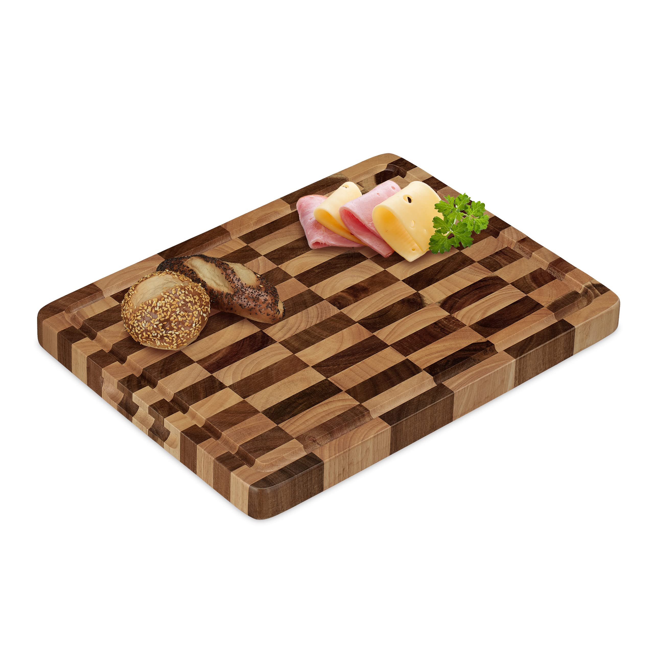Relaxdays Tabla de Cortar, Madera Acacia, Bandeja Picar Carne Maciza, 40x30cm, Protege Cuchillos, Surco de Goteo, Marrón