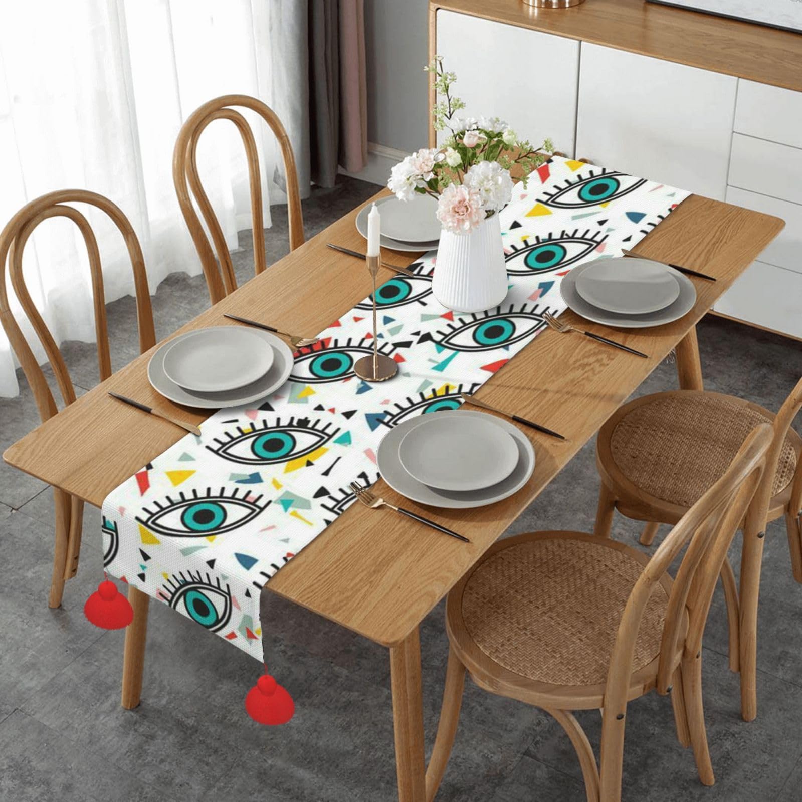 Chemin de table anti chaleur imprimé rustique pour cuisine et salle à manger