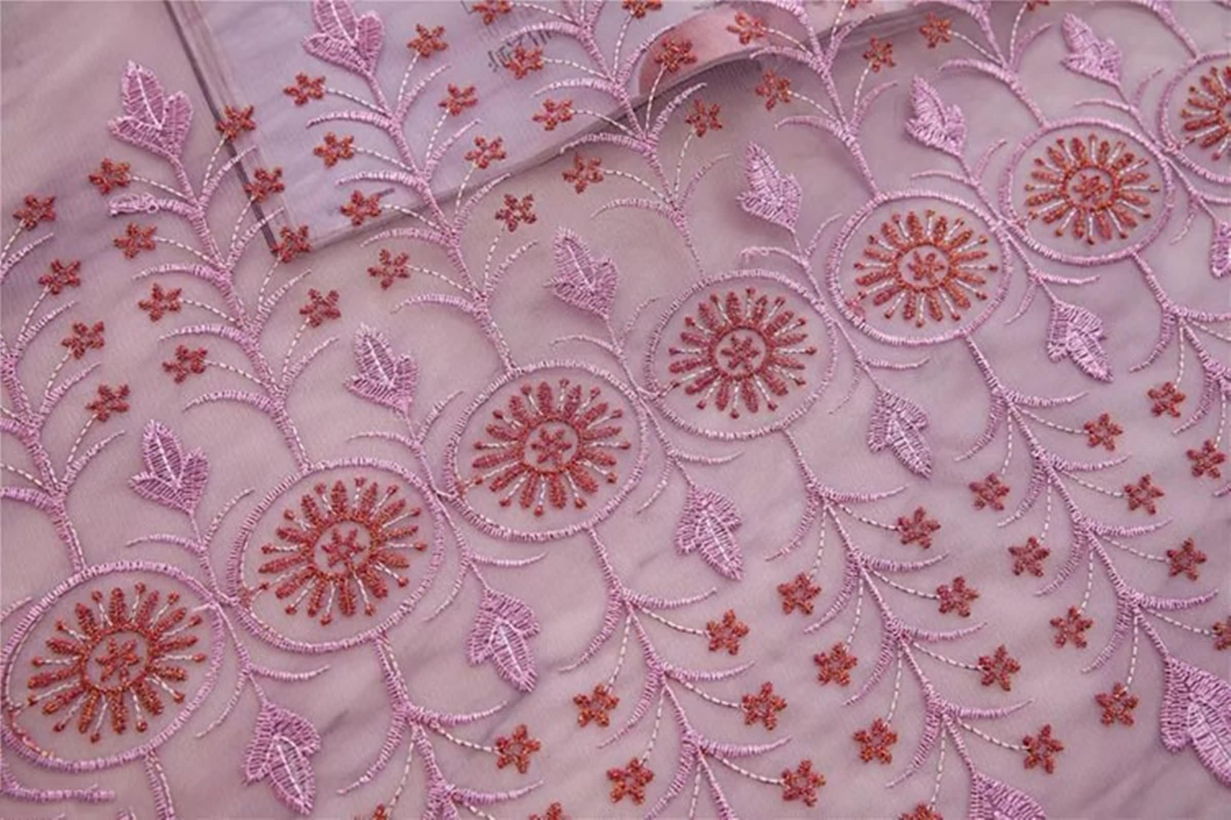 Voile Curtains, Rideau Transparent Violet Foncé Motif de Broderie en Dentelle Polyester Lot de 2 107W x 183L cm