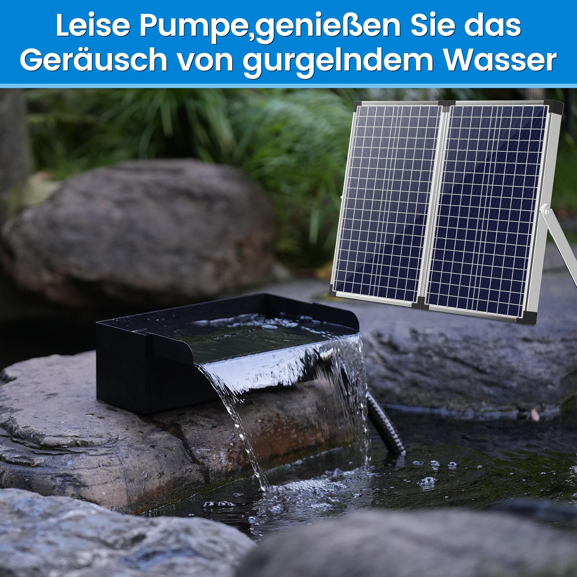 Biling Set de 70 W solar para estanque, cascada, 30 cm, acero inoxidable, bomba de rebosadero, cascada y tubo duradero, decoración para estanques de koi, piscina, arroyos, estanques de jardín, terraza