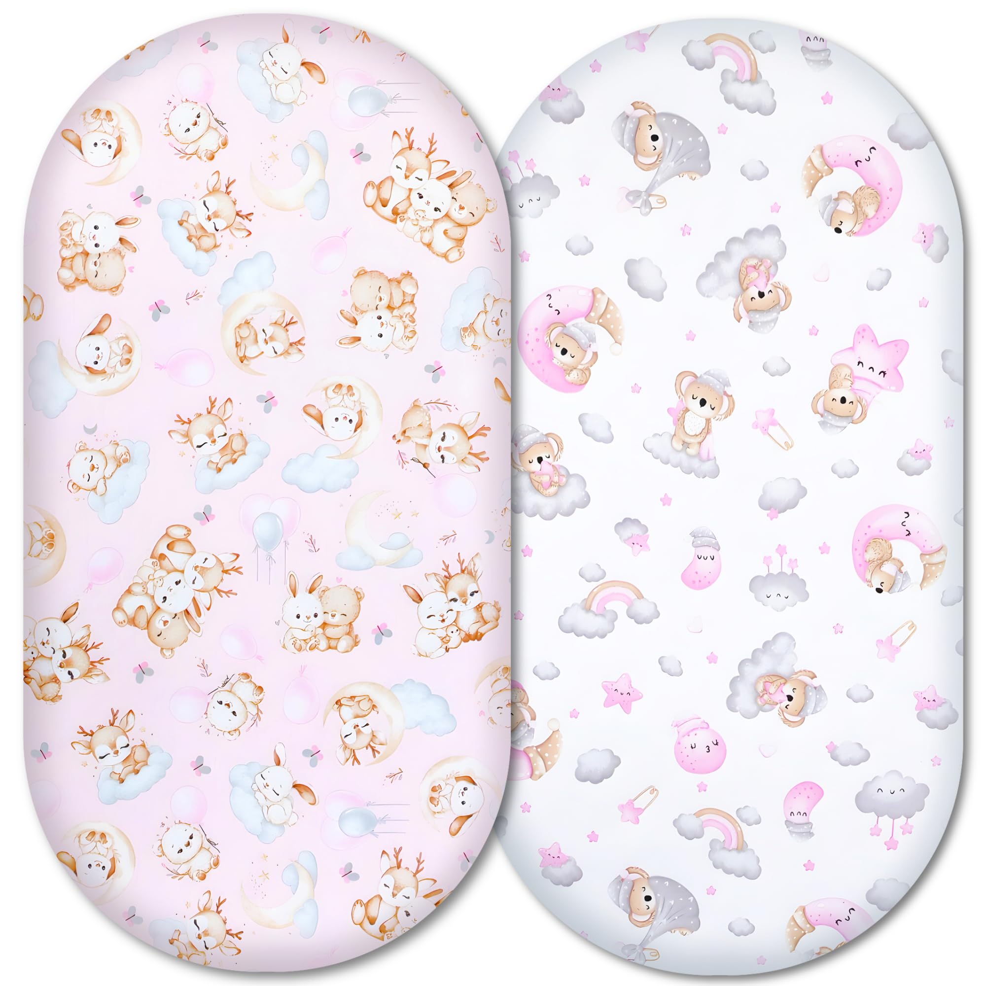 Moses Basket Fitted Sheets – 100% Cotton, Soft & Breathable Baby Bedding Set – 2-Pack Snug Fit Bassinet Sheets for Moses Baskets & Prams - (81x41cm, SET6-2pcs (a))