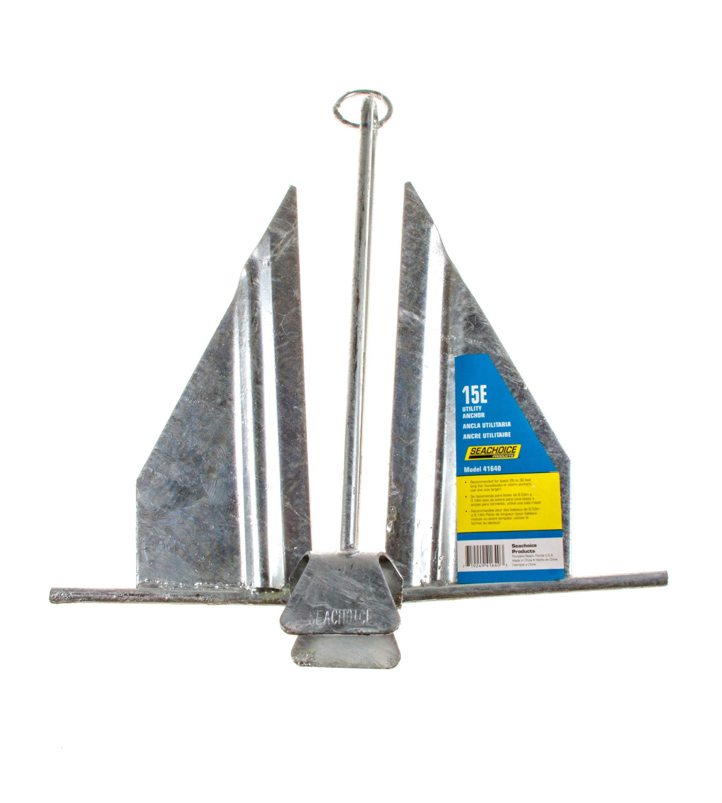 SEACHOICE 41640 Utility Anchor ?ó?é¼?Ç£ Hot-Dipped Galvanized Steel ?ó?é¼?Ç£ With Slip Ring Shank ?ó?é¼?Ç£ 15E ?ó?é¼?Ç£ For 28-to-30-Foot Boats