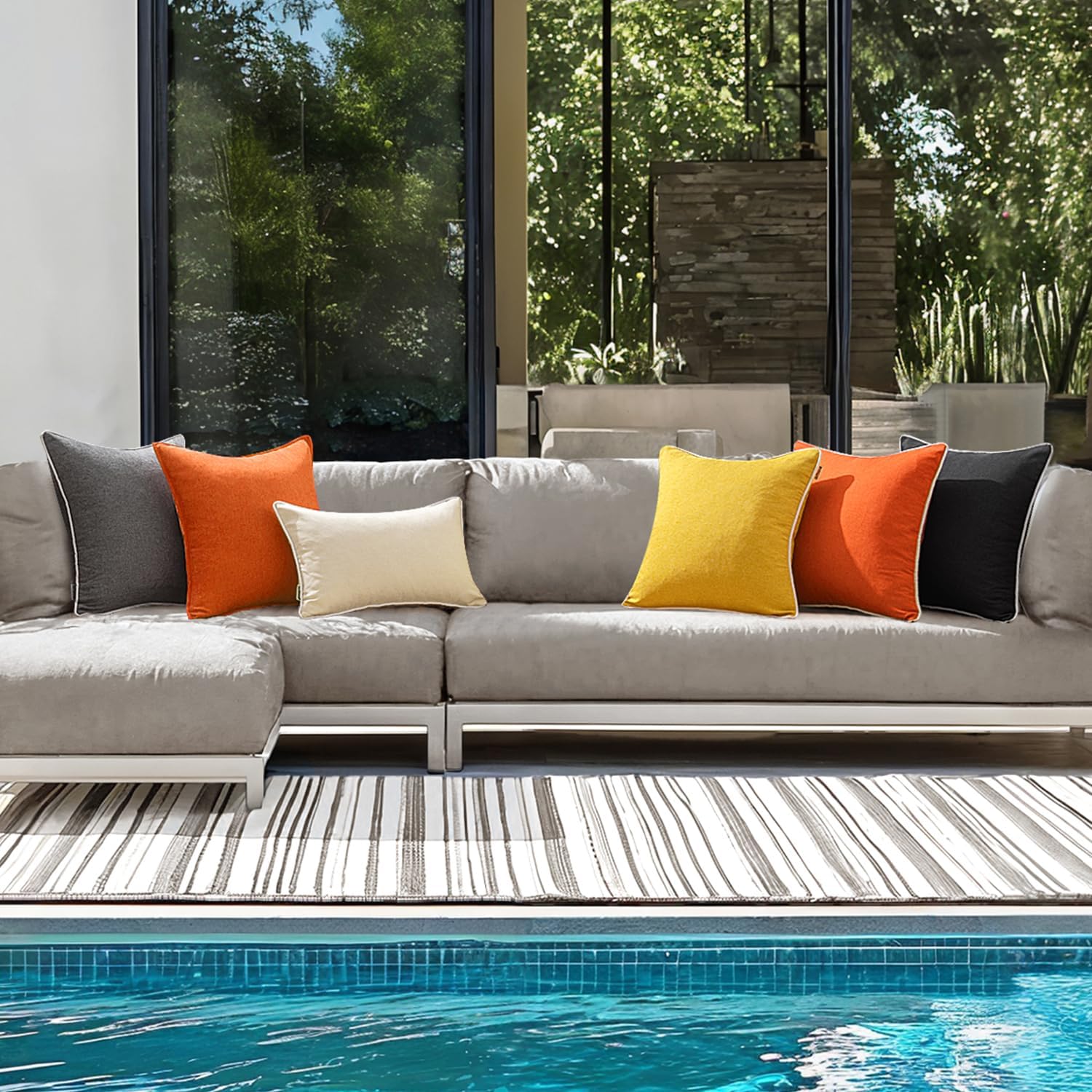 ANRODUO Set of 2 Outdoor Waterproof Pillow Covers 18x18 Inch Orange Decorative Throw Pillow Covers Linen Square Solid Color Couch Pillow Covers for Patio Tent Bed Sofa and Living Room Summer Decor