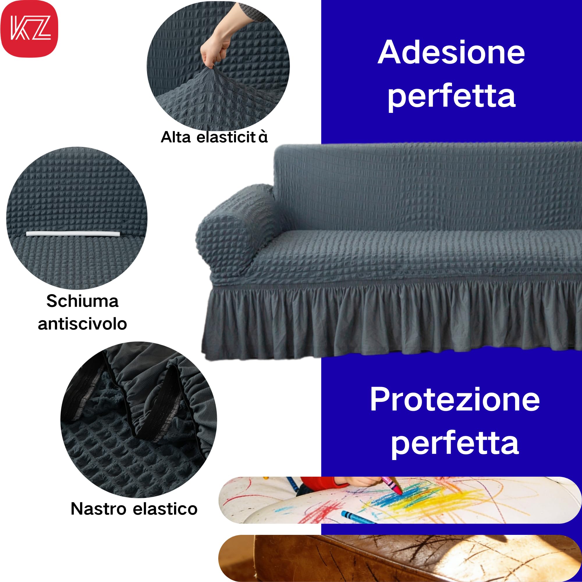 VKZ Sofabezug Stretch mit Volant für 4-Sitzer Sofa, Elastischer Sofa Überzug Waschbar, Couchbezug mit Armlehnen und Wabenmuster,Bordeauxrot