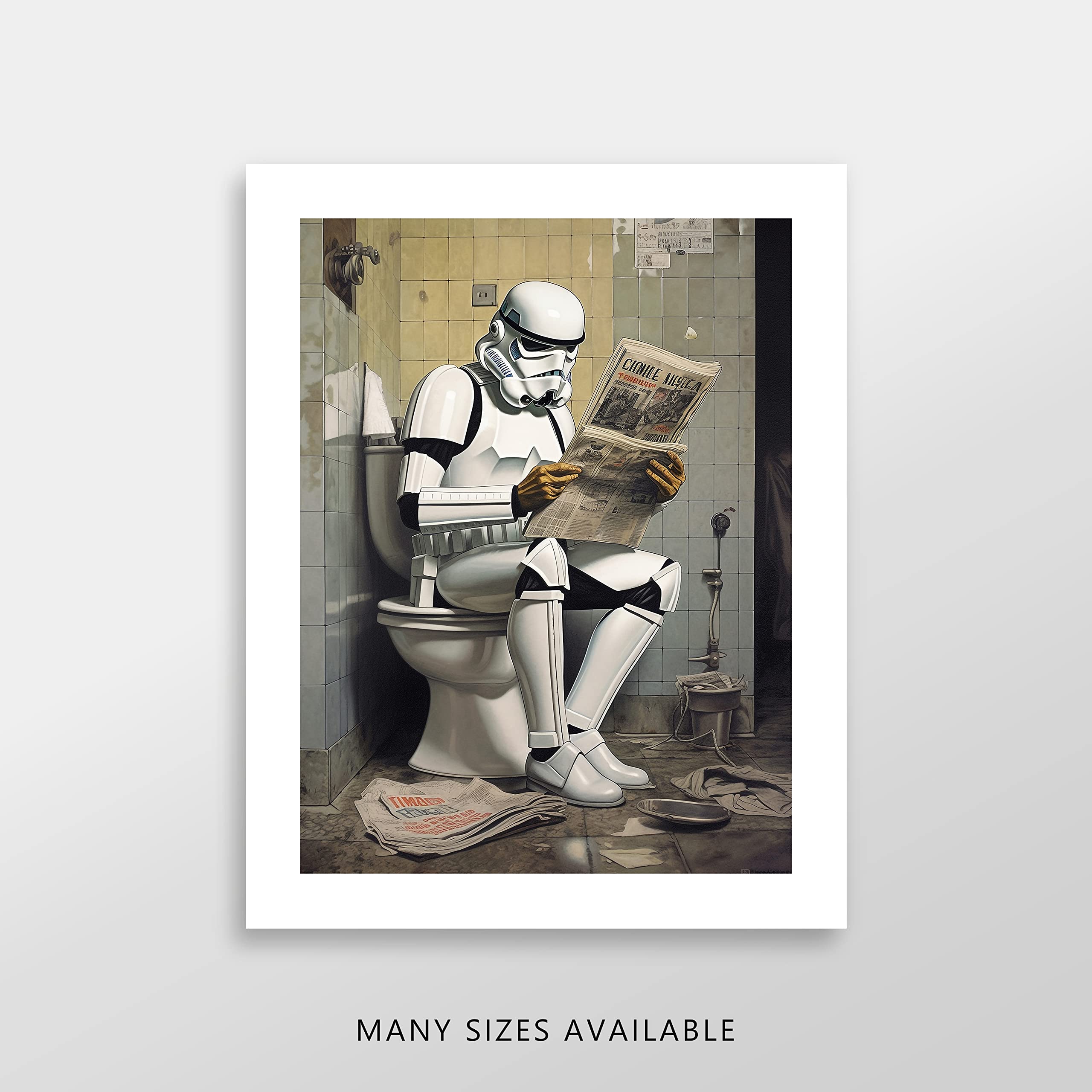 Star Wars Bathroom Décor Art Print - Premium Giclee Fine Art Print - Aesthetic Modern Vintage Painting Style Darth Vader Stormtrooper Yoda Print Poster for Bathroom Wall Decor, Ready to Frame — view 6