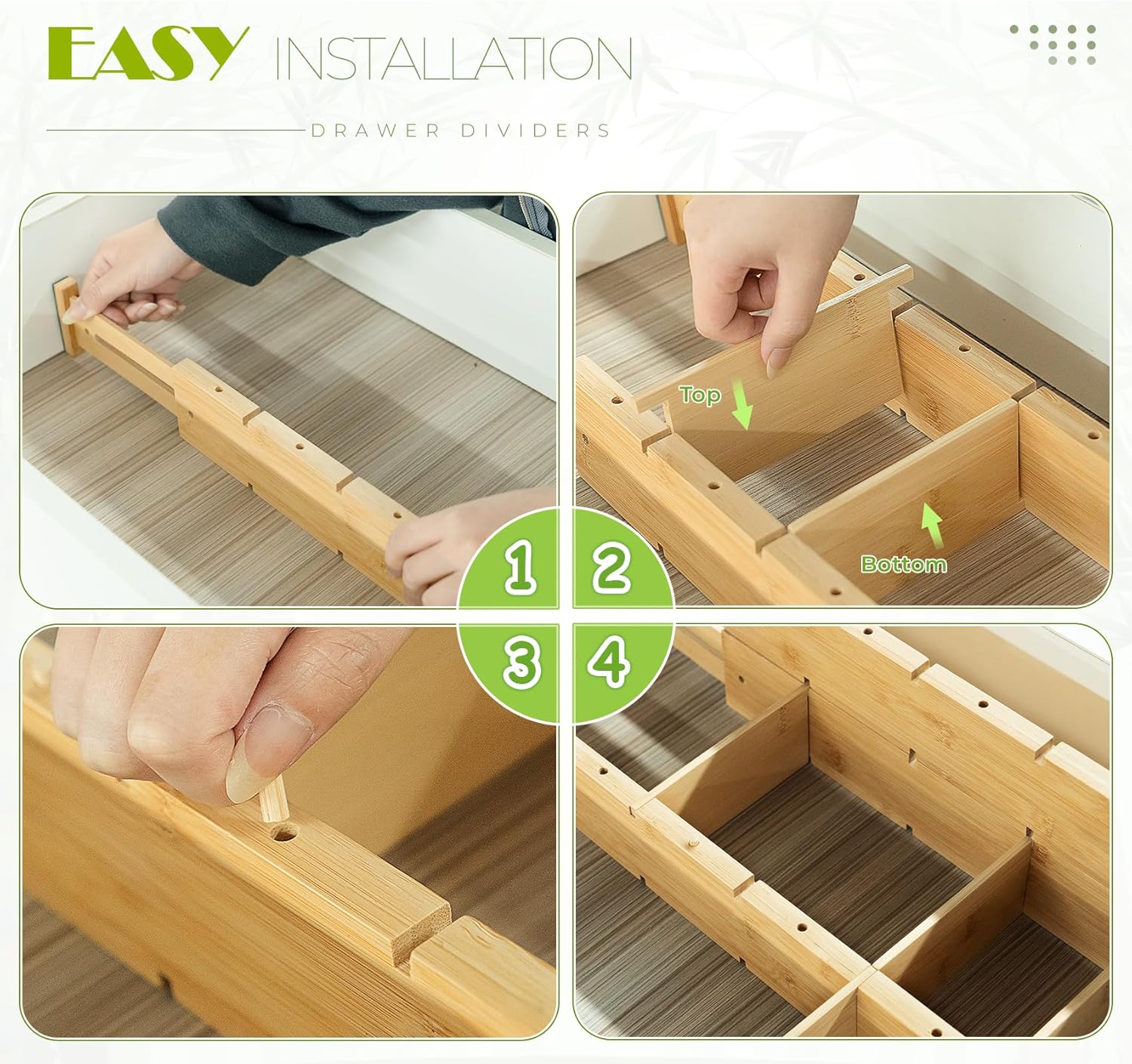 6PCS Bamboo Drawer Dividers with Inserts, Expandable Kitchen Utensil Drawer Organizers,Adjustable drawer organizer for deep drawers Dresser Closet Underwear Storage Bedroom Bathroom Drawers(16.6"-22") - Image 6