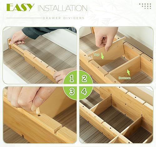 Miniatura 6 de 6 separadores de cajones de bambú con insertos, organizadores de cajones de utensilios de cocina expandibles, organizador de cajones ajustables para