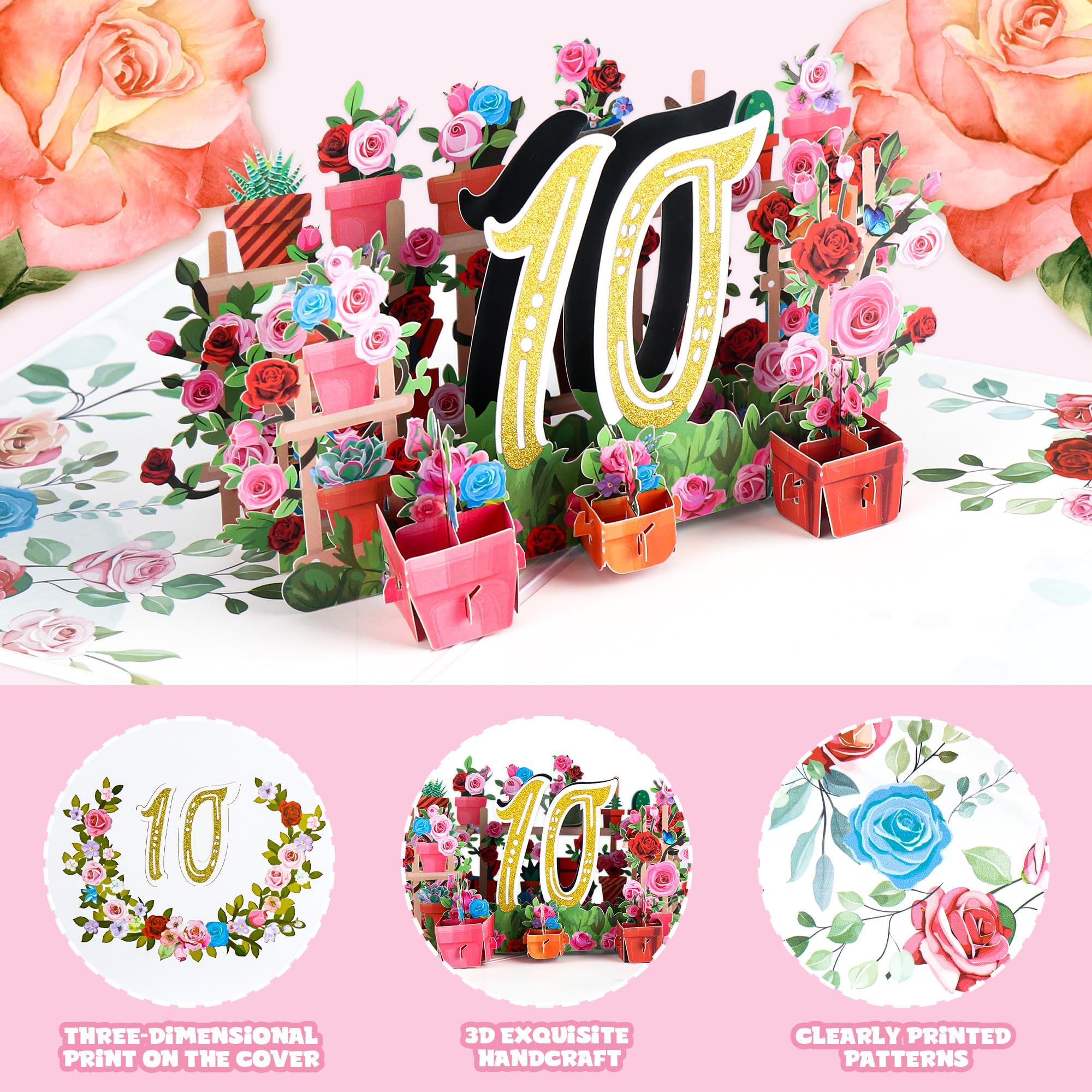 3D Pop-Up-Karte Zum 10. Jahrestag – Mit Blumen-Design Für Besondere Anlässe