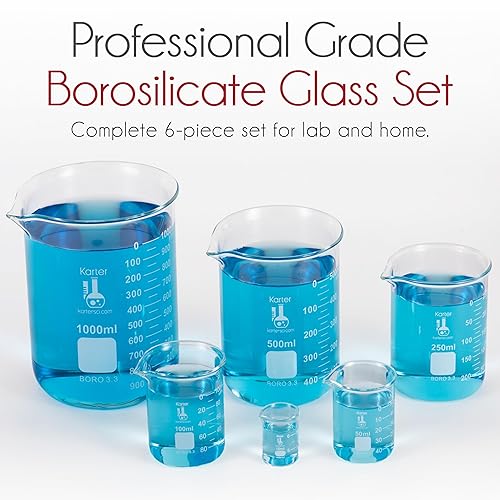 Miniatura 2 de Karter Scientific, 3.3 Boro, Griffin Low Form, Glass Beaker Set - 6 Sizes - 10ml, 50ml, 100ml, 250ml, 500ml, 1000ml