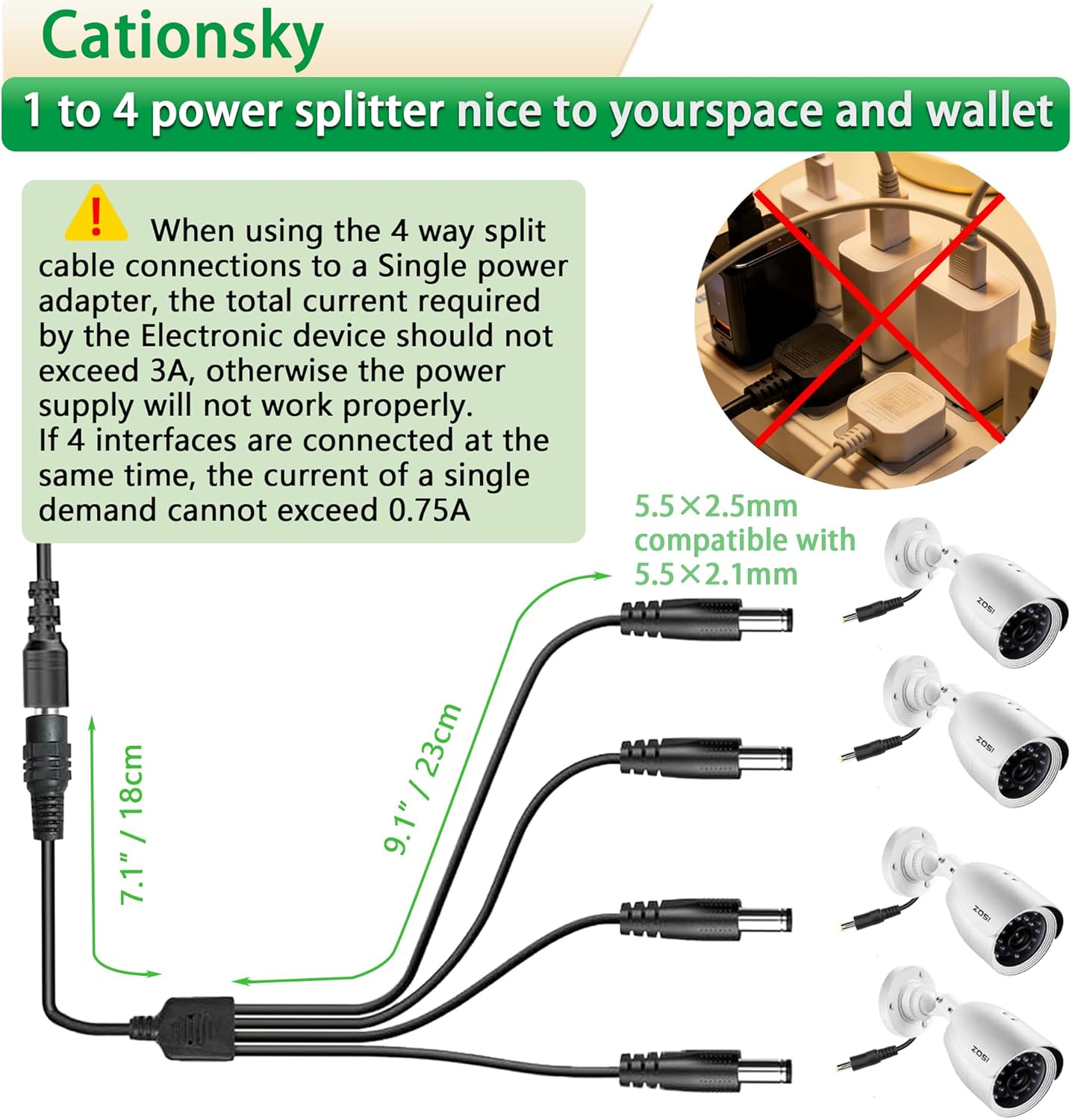 Universal Power Supply 3V~36V 4A 144W Adjustable Variable 3V 5V 9V 12V 18V 20V 24V 36V AC/DC Adapter Charger, 100V-240V AC to DC Converter with 15 Tips, Polarity Converter,4-Way Power Splitter Cable