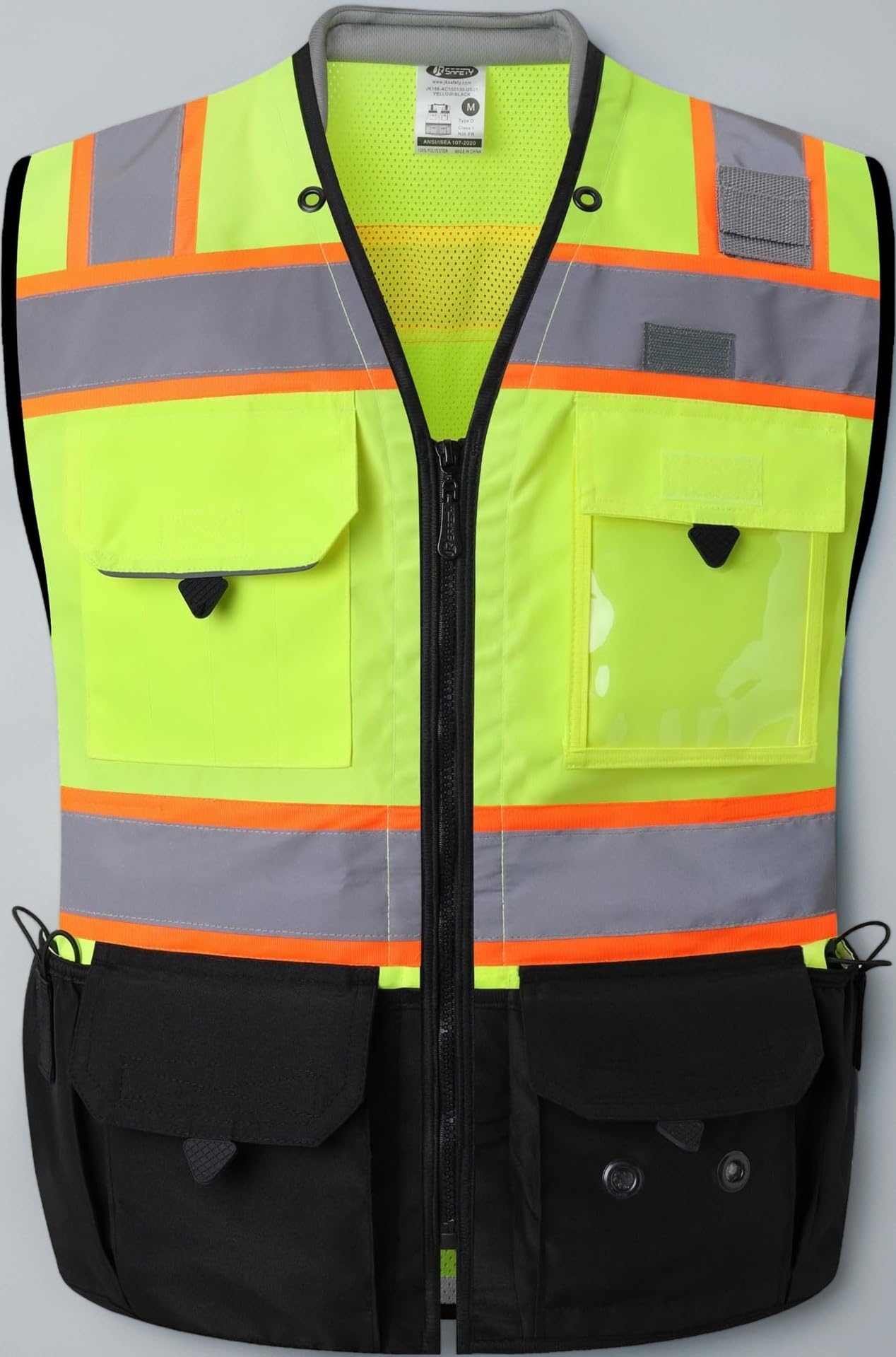 JKSafety Hi-Vis Unisex Surveyor Safety Vest Heavy Duty PPE Inner Pockets ANSI/ISEA Compliant
