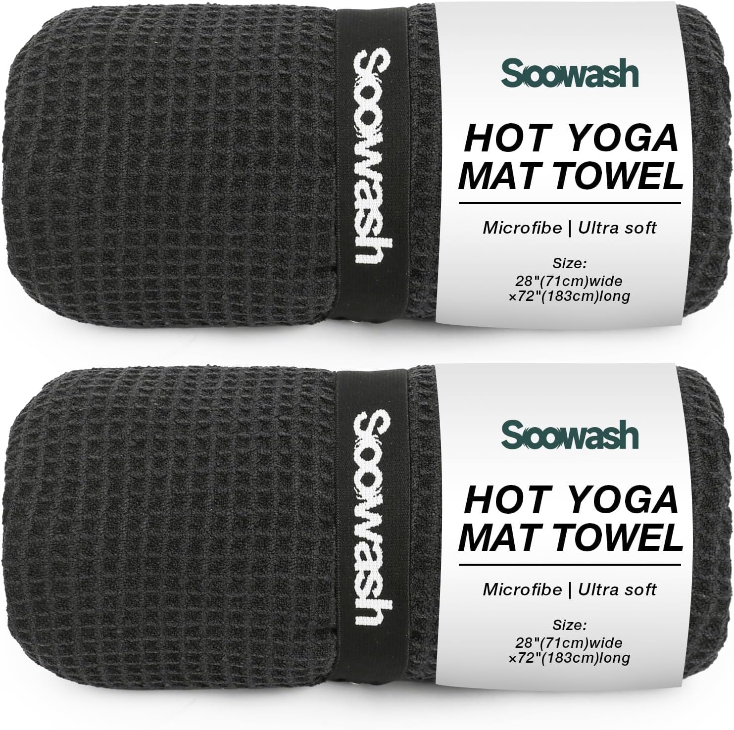 Yoga Mat Towel Non Slip for Hot Yoga 2 Pack with Super-Absorbent Soft Sweat Mat Towel Microfiber, Pilates Yoga Mats Workout Suitable for Thick Yoga Mats 28″ X 72″Black
