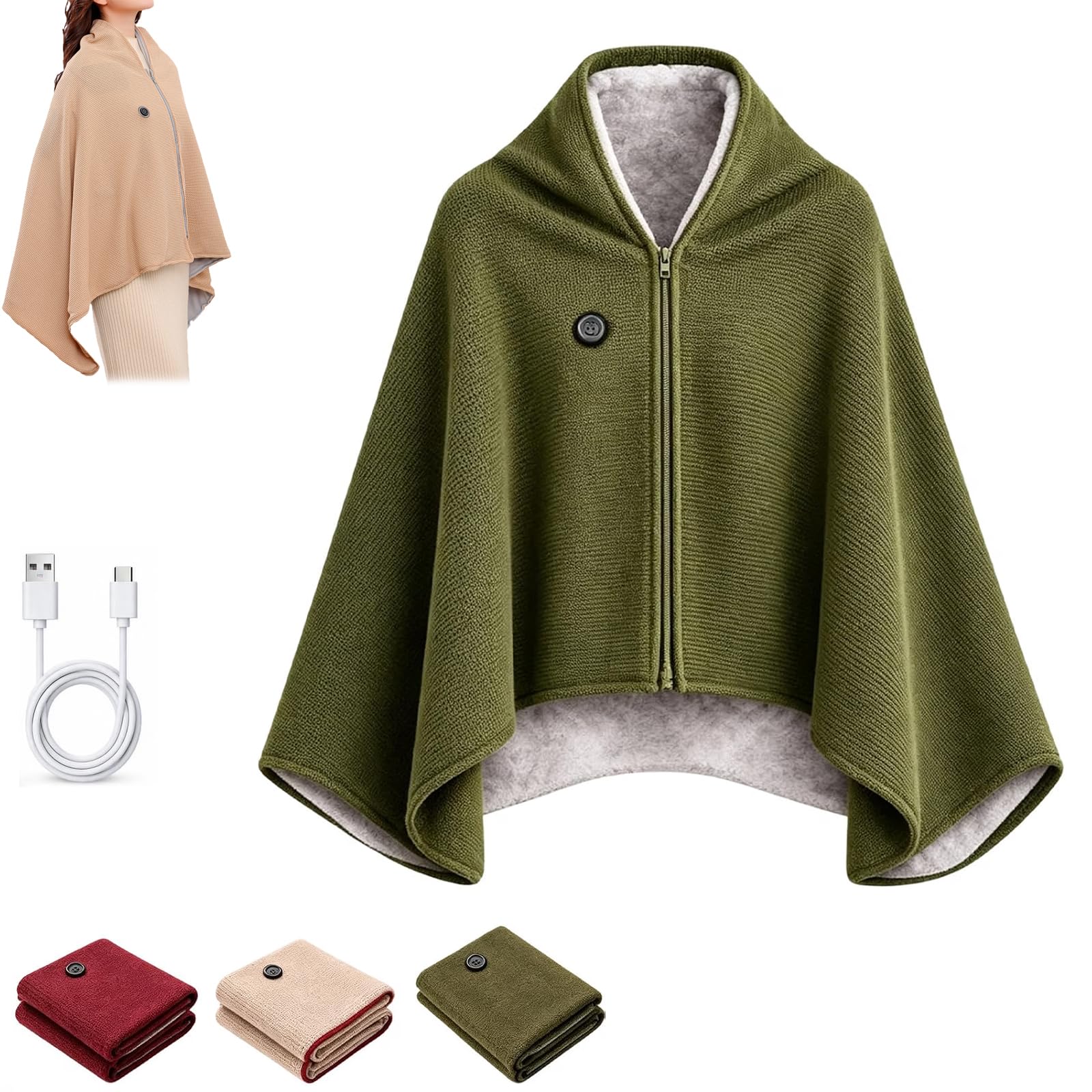 2027 Upgraded Heated Shawl Wraps for Women-Cordless Heated Blanket (Green)