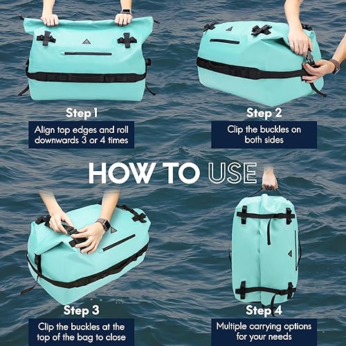 Miniatura 7 de Haimont Mochila de lona grande impermeable con parte superior enrollable, bolsa de lona seca resistente para navegación, viajes, motocicleta, kayak,