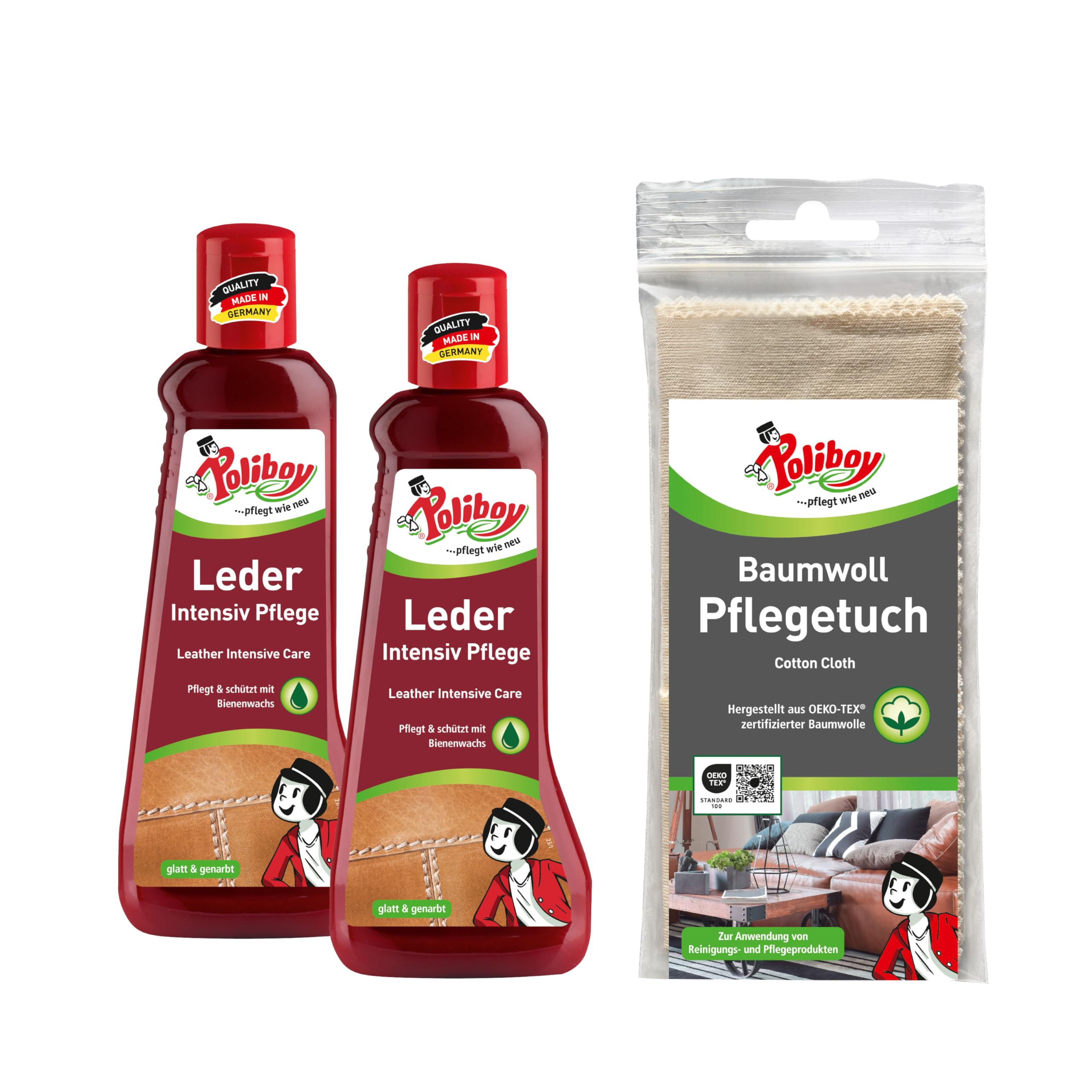 Poliboy preparat czyszczący do skóry naturalnej i ekologicznej, politura, ochrona skóry, wyprodukowano w Niemczech 2er Pack