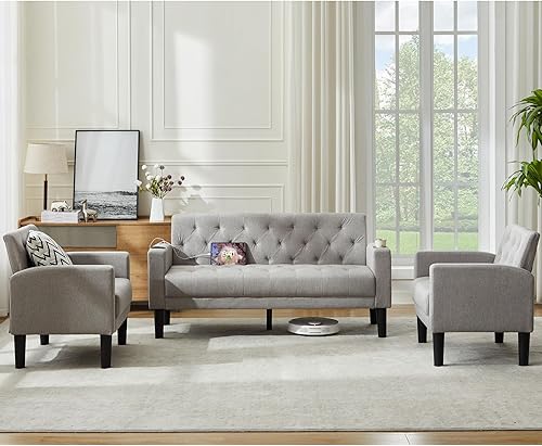 Miniatura 9 de TYBOATLE Juego de sofá biplaza moderno de mediados de siglo con 2 USB y 2 portavasos, juegos de muebles de sala de estar, sofás pequeños para