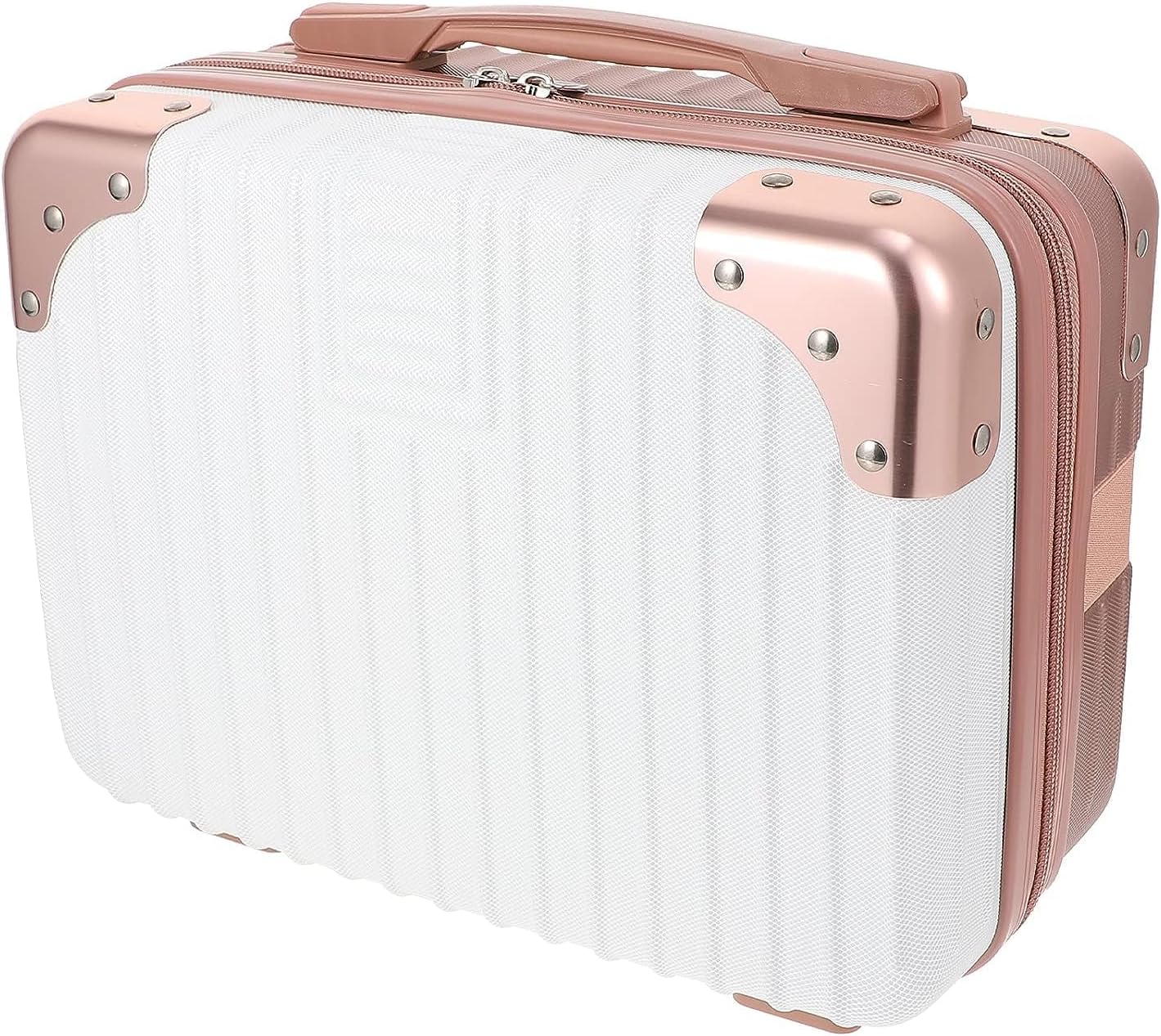 - Travel Makeup Case Hard Shell Cosmetic Organizer, Waterproof ABS Vanity Box with Zipper Compartments, Elastic Strap & Carry Handle for Women & Girls (Pink)