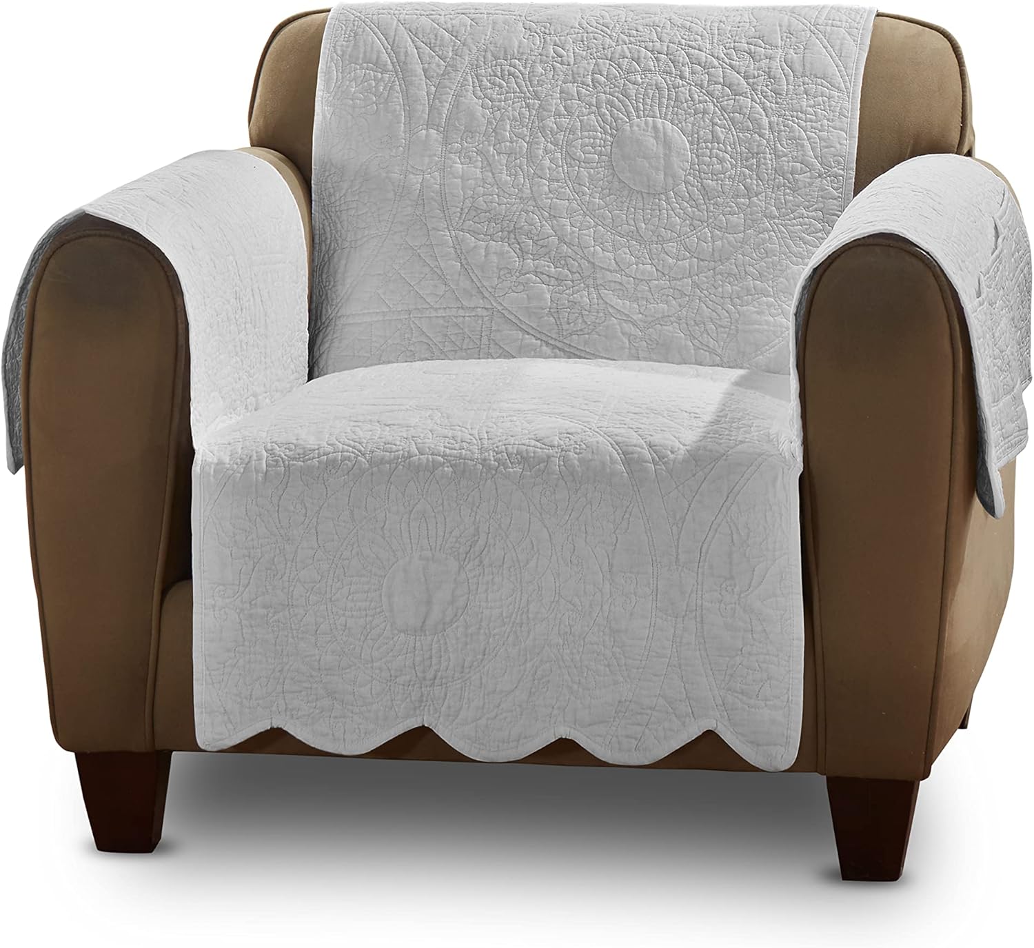 SureFit Heirloom Quilted Cotton Furniture Cover with Scallop Edge, Loveseat Cover, Pet Friendly, Machine Washable, Gray,