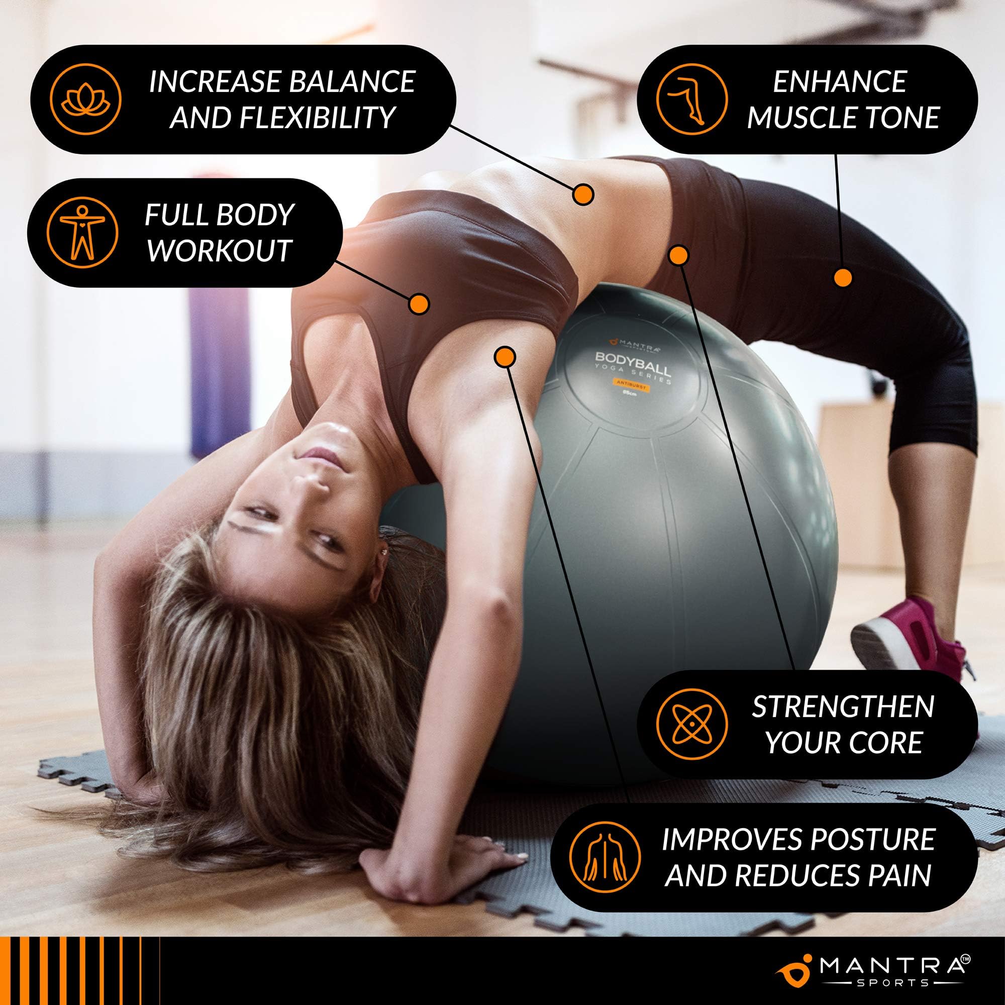 Palla da yoga, pilates, fitness, gravidanza, stabilità, equilibrio, riabilitazione, allenamento, casa, palestra, ufficio, sedia con pompa rapida inclusa