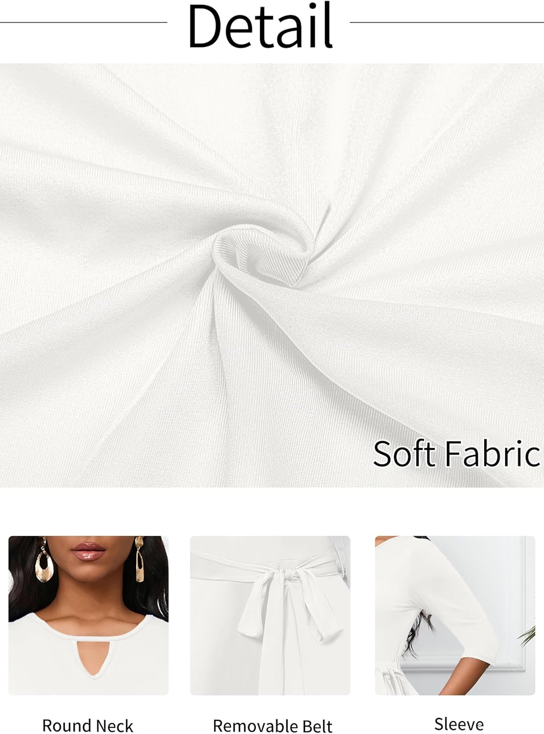 CLOCOR Midi Dresses for Women Casual A-Line Fit and Flare Dress Crewneck 3/4 Sleeve Keyhole Cocktail Party Church Dress - Image 6