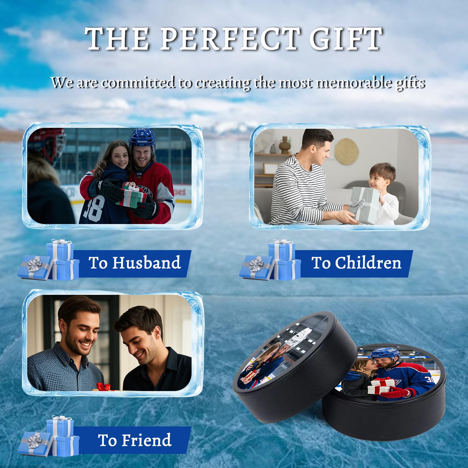 Hockey Puck Personnalisé avec Photo et Logo - Cadeau pour Fans Hommes Garçons Papa Entraîneur