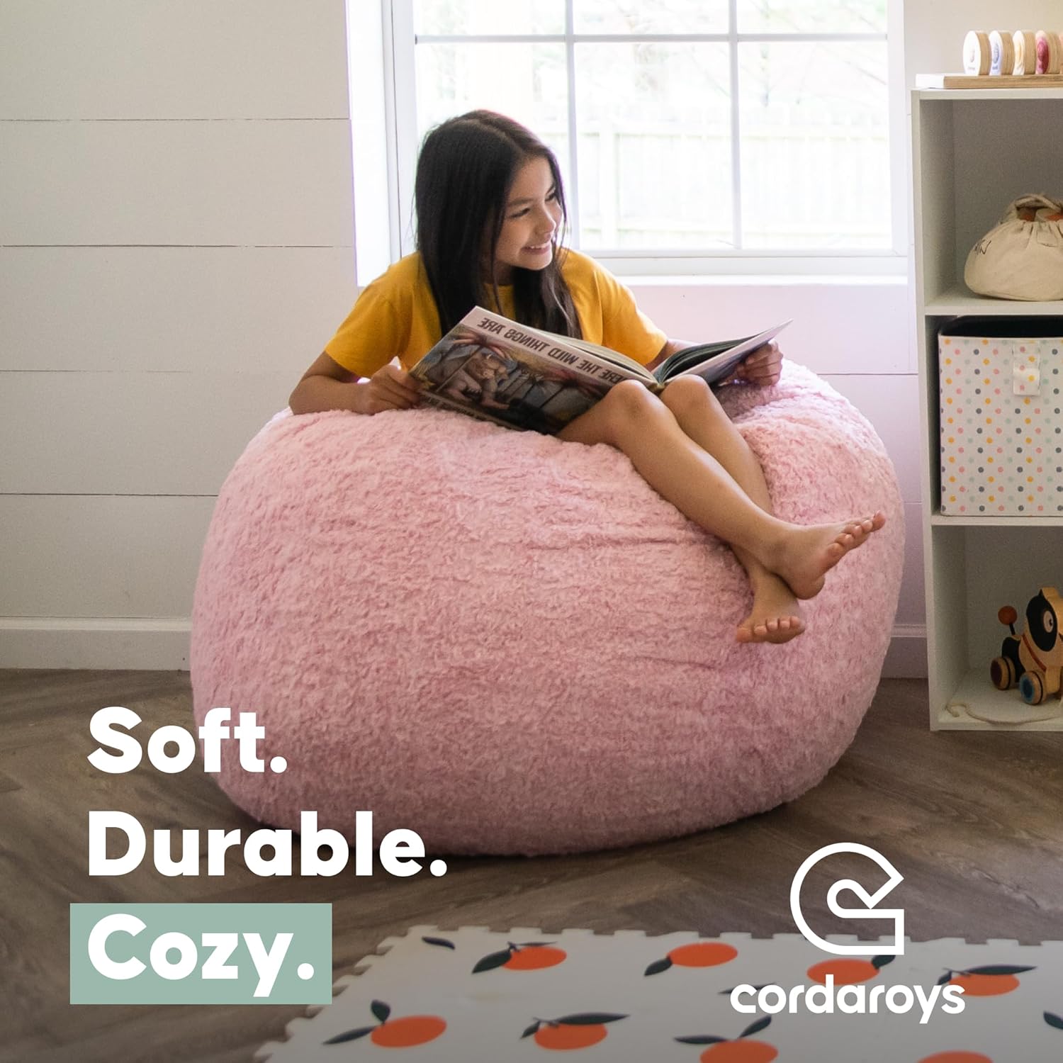 CordaRoy's Faux Fur Bean Bag-Convertible Bean Bag Chair -Machine-Washable Faux Fur Fabric Cover for Basement, Living Room, Game Room, Dorm & More - Youth Size - Grey | Made in the USA