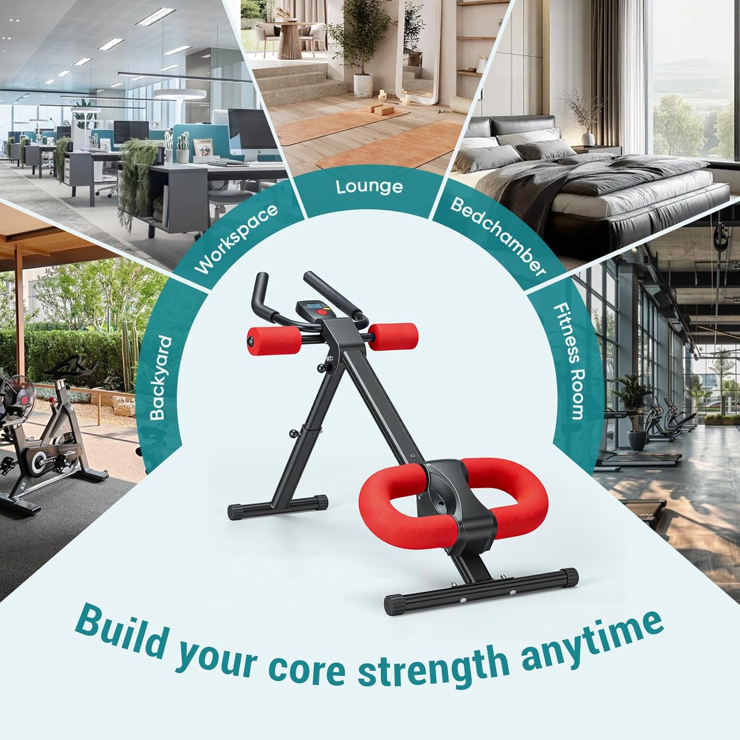 OLIXIS Adjustable Ab Machine for Stomach Workout, Core Workout Equipment for Home Gym, Ab Trainer with 2 Incline & 5 Height Levels, Knee & Elbow Protection, 440LBS, LCD Display, Foldable