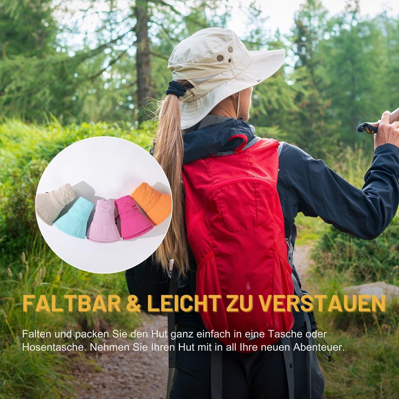 TOP-EX Chapeau de soleil à large bord pour femme, UPF 50, protection UV, imperméable, pliable, chapeau de safari pour l'extérieur, la marche, la pêche, avec trou pour queue de cheval