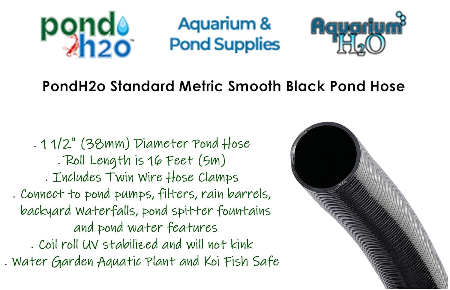 16 Feet or 5 Metres Pond Hose With Clamps 1'1/2'' or 38mm Diameter