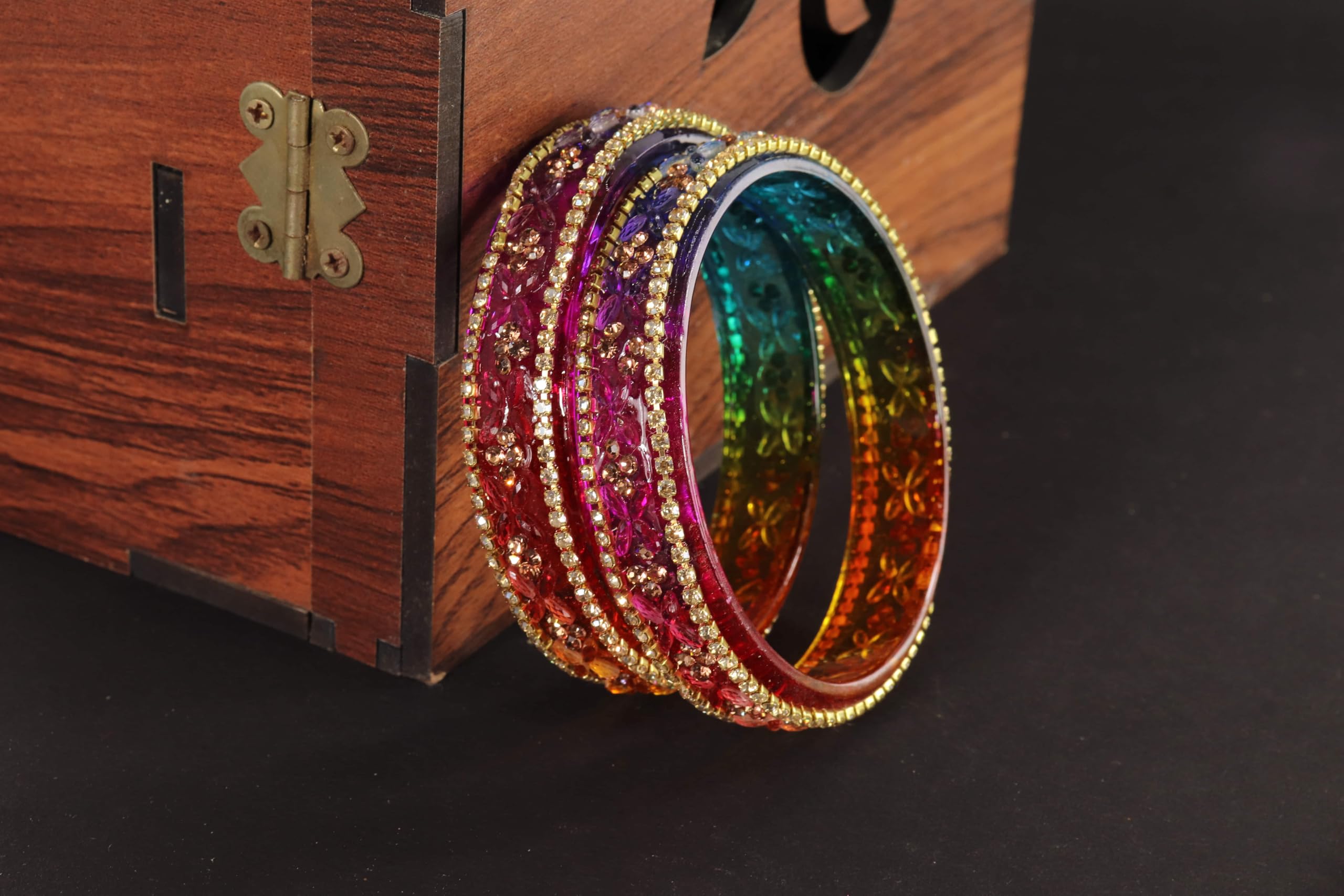 LAVAZZA Transparent Glass Bangles Kada Set For Women & Girls with Gold Zircon Diamonds & Crystals | Multi Bangles | bangles for Women | Colorful Bangles -(LV_AB16-BlueBelly-Multi-2.6) 1