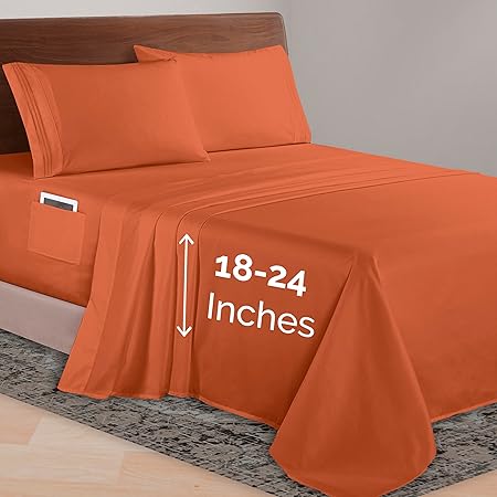 Elegant Comfort Luxurious 1500 Premium Hotel Quality Microfiber 4-Piece Sheet Set, 18-24 Inches Deep - Extra Deep Pocket Sheets - Ultra Soft 4PC Deep Pocket Sheets, Queen, Coral