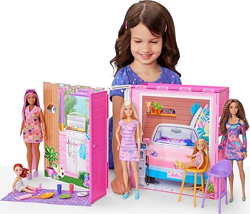 Miniatura 2 de Barbie Juego de casa de muñecas, casa escapada con 11 accesorios que incluyen 2 sillas, 4 áreas de juego y juego de 360 grados