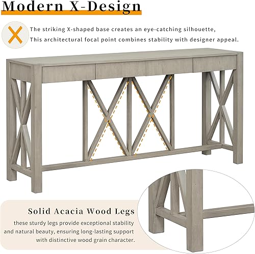 Miniatura 94 de Mesa consola contemporánea con parte superior de madera de hormigón de inspiración industrial, armario de almacenamiento de acento para sala de Gris