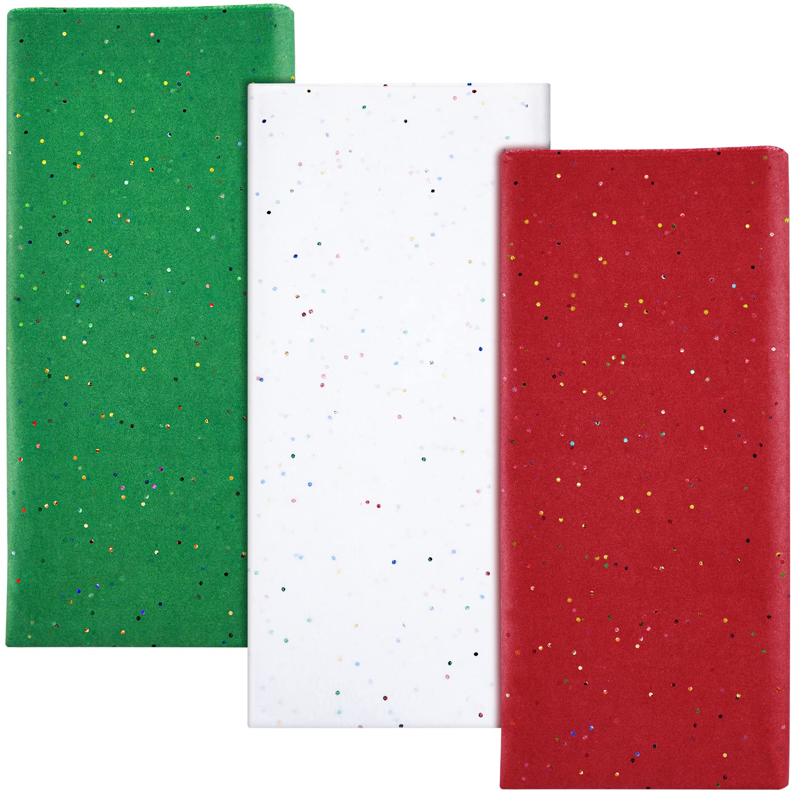NEBURORA Glitter Tissue Paper for Packaging 50x66cm White Green Red Tissue for Wrapping Bouquet Craft Paper for Christmas Party Supplies 30 Sheets