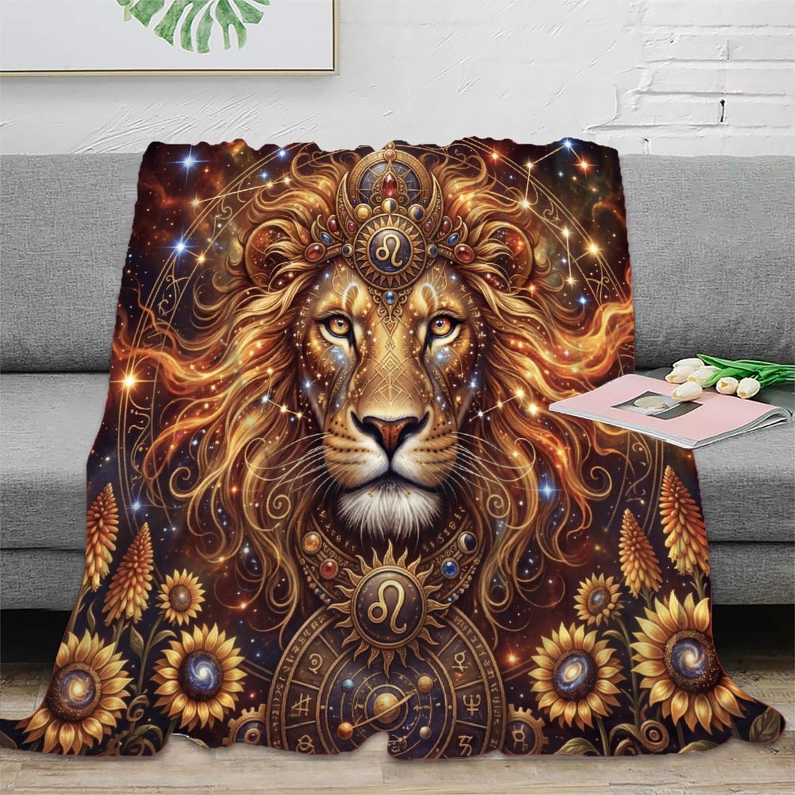 Leo Zodiac Dreamy Lion for Flannel Throw Blanket, Living Room Sofa