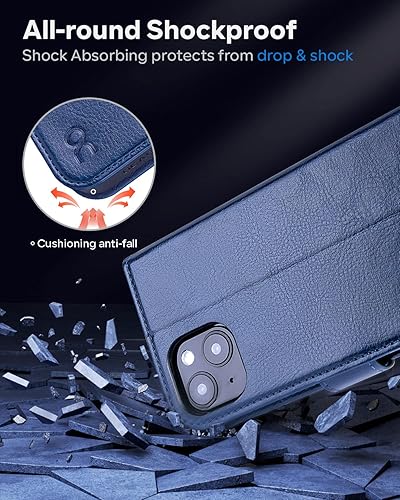 Miniatura 6 de OCASE Funda tipo cartera compatible con iPhone 14, funda tipo cartera de piel sintética con tarjeteros, soporte de bloqueo RFID carcasa interior de