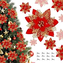 12Pcs Red Christmas Poinsettias Flowers Decoration Artificial Flowers for Christmas Tree Ornaments Suitable for Home Xmas Decorations Xmas Tree Decorations Items Wreath Making
