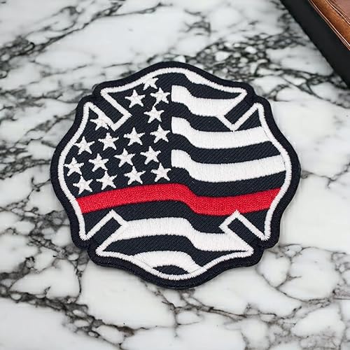 Miniatura 3 de Parche bordado cruz maltesa bandera de línea roja delgada Hierro en Sze 3.5x3.5 pulgadas.