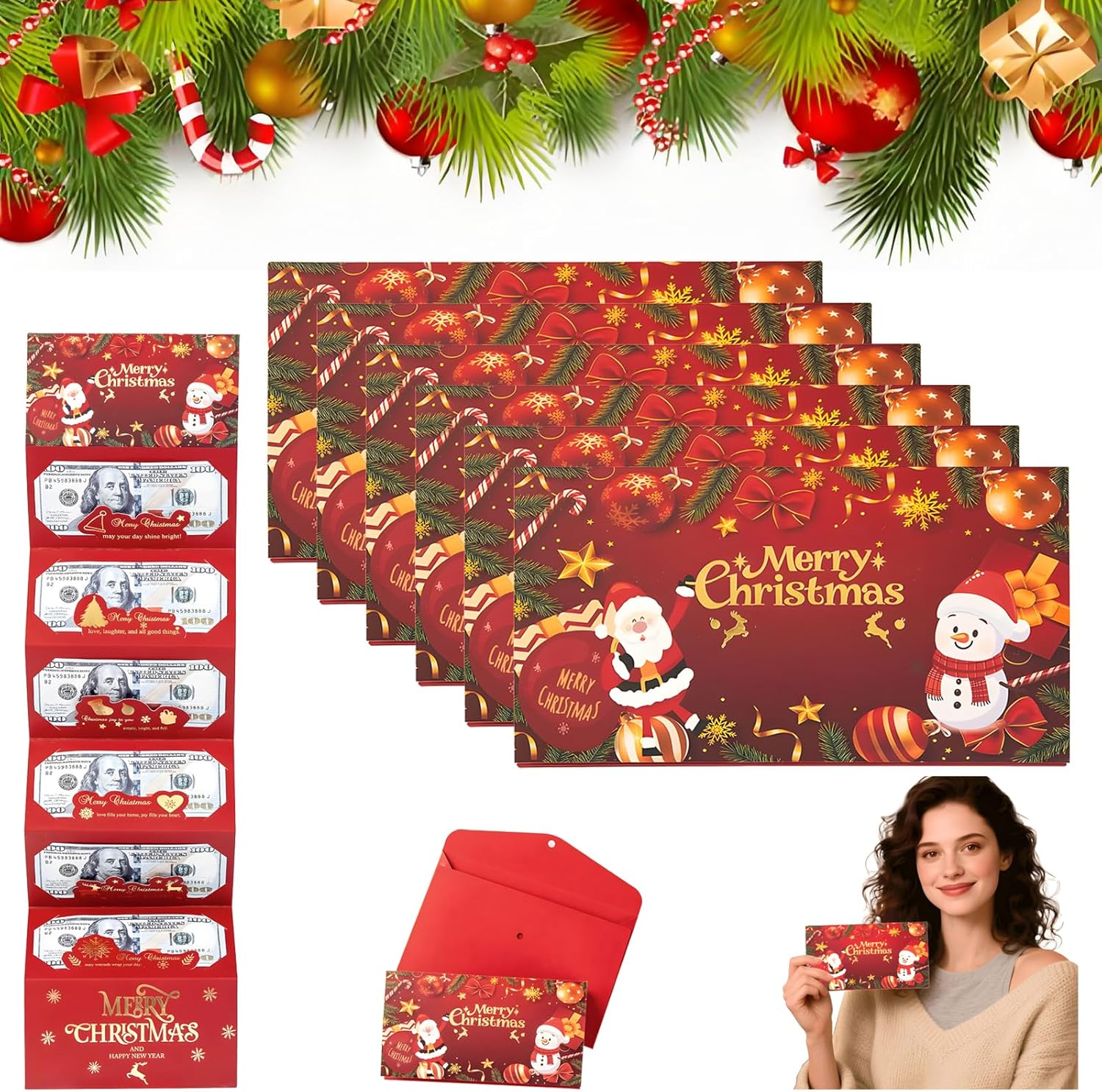 Christmas Cash Gift Envelope - Christmas Money Holders, Cash Gift Cards Holders Xmas With 6 Slots Party Gifts for Men Women Girls Boys, Surprise Money Envelopes for Xmas (Elk-6PCS)